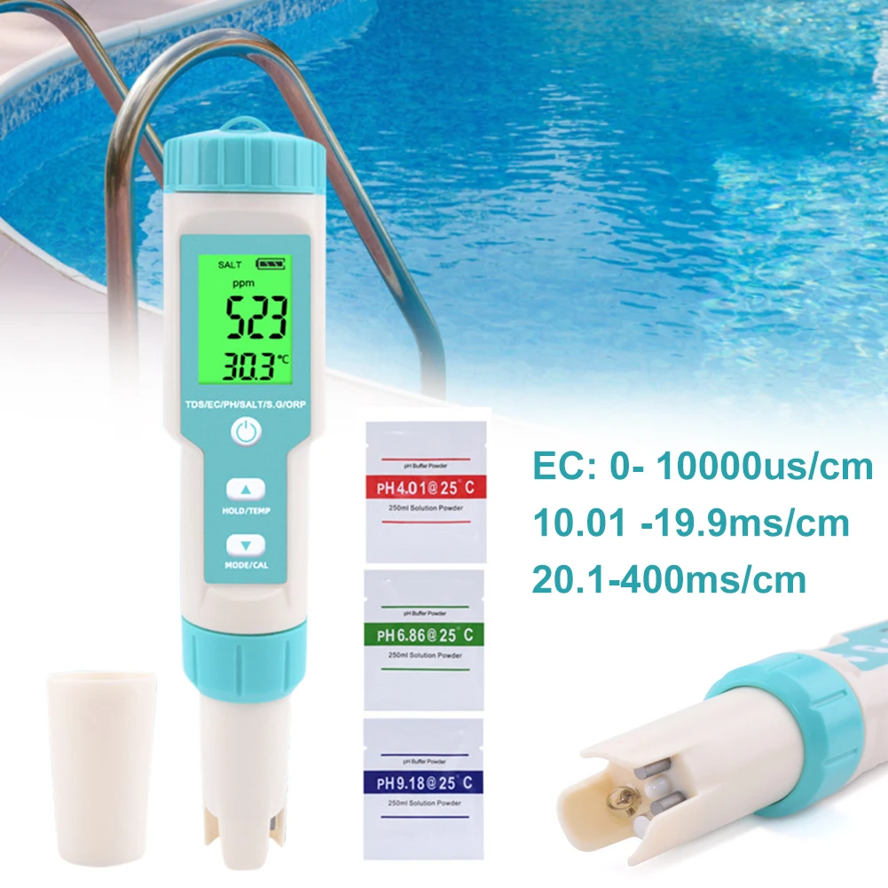 

Water Quality Tester High Accuracy pH Tester Pen TDS ORP SG EC Meter Salinity Temperature Monitor For Drinking Water Aquarium