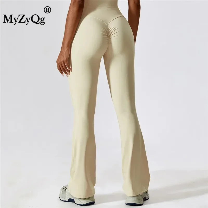 MyZyQg женские осенние широкие брюки с подтяжкой бедер расклешенные для йоги и