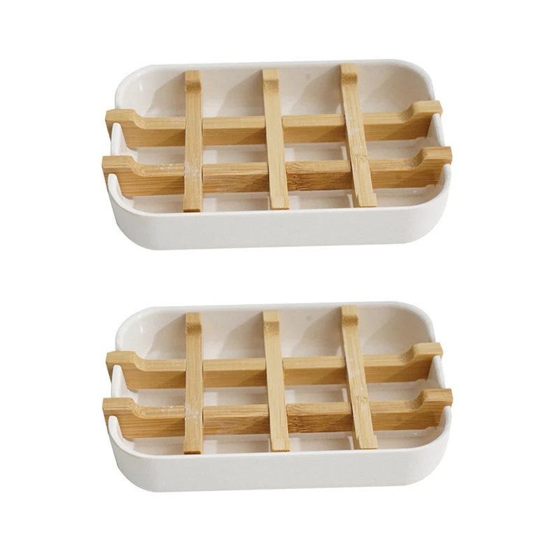 

Natural Soap Dish 2 Bamboo Fiber Soap Dishes, Drain Design Detachable And Easy To Clean