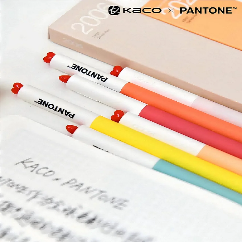 Фото Гелевая ручка KACO First Love Heart PANTONE 0,5 мм, гладкая ручка для письма, тонкая точка, двойной шариковый наконечник, фирменные кавайные вращающиеся ручки, студенческий подарок №3