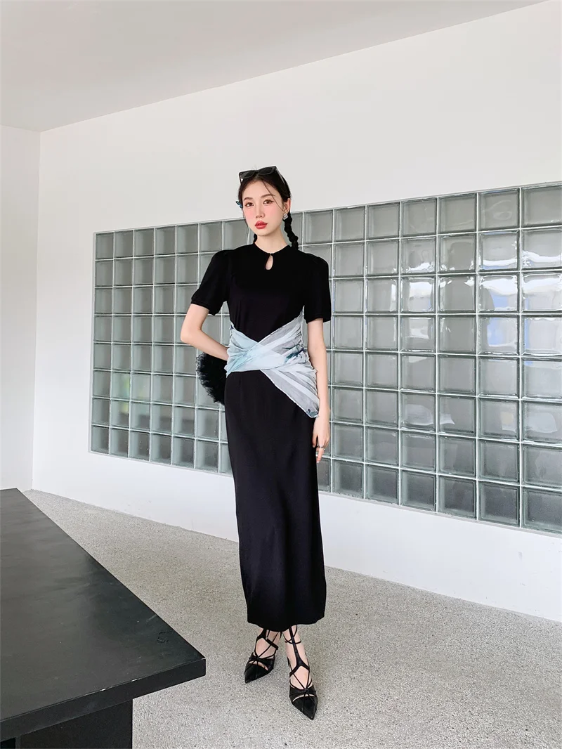 

SuperAen корейский Стиль оригинальный дизайн живопись тушью на каждый день кофта длинное трикотажное платье Shory рукав Тонкий вечерние платья д...