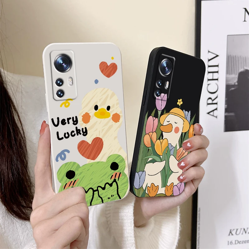 

Duck with sunglasses cute cartoon For Xiaomi Mi 12S 12 12X 11i 11T 11 10 10S 10T 9 Pro Lite Ultra 5G Liquid Rope TPU Phone Case
