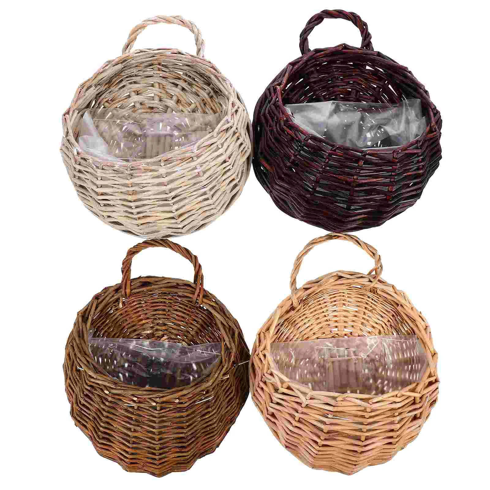 

Basket Hanging Flower Rattan Wall Wicker Woven Baskets Planterpot Round Railing Storage Planters Holder Bread Picnic Mounted
