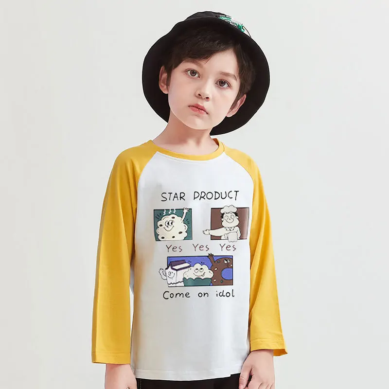 

Футболка для мальчиков с длинным рукавом, круглым вырезом и мультяшным принтом