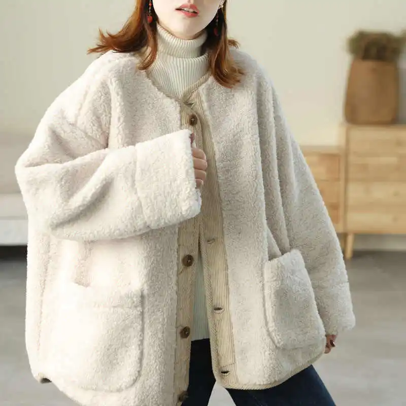 Верхняя одежда из овечьей шерсти для женщин новинка 2024 осень-зима утепленная