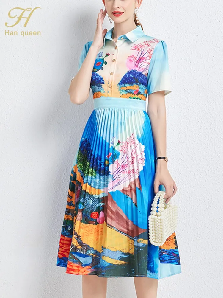 

Женское винтажное платье с принтом H Han Queen, элегантное облегающее вечернее платье-трапеция с однобортным принтом, лето 2023