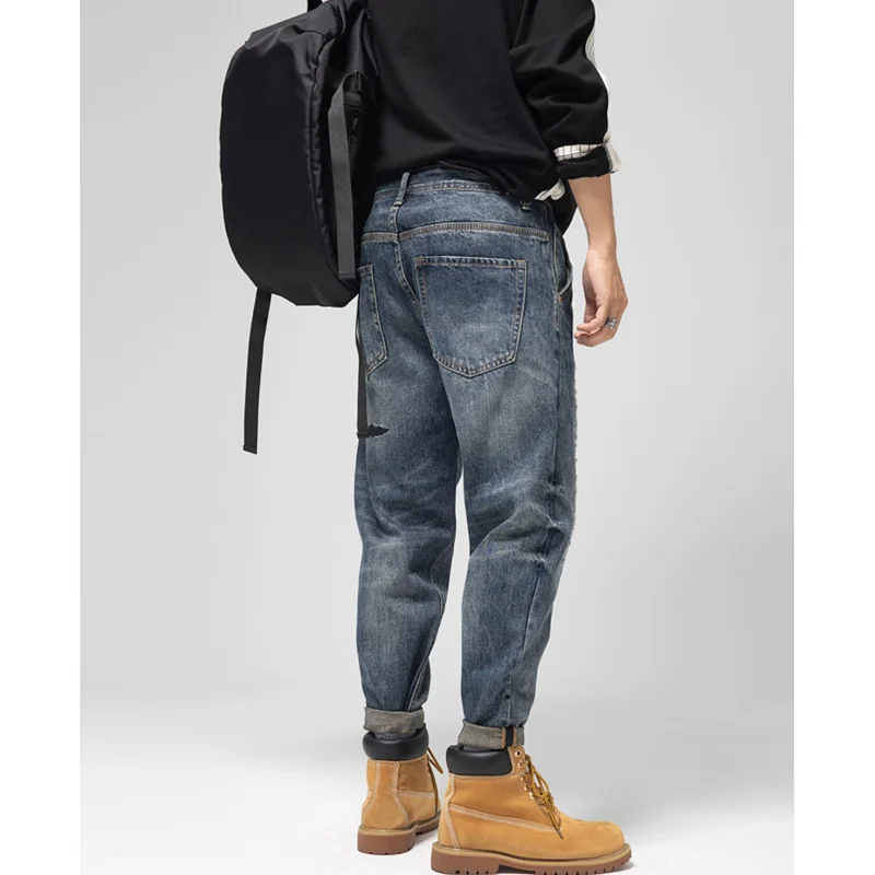 Streetwear Men 2022 New Pattern Vintage Recreational Blue Pants American Straight Cylinder Comfortable Loose Jeans Autumn Female