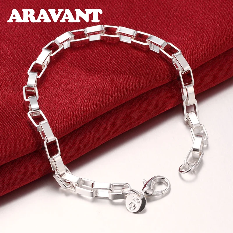 

925 Silver 5mm Box Chain Bracelet For Women Men Fashion Wedding Jewelry