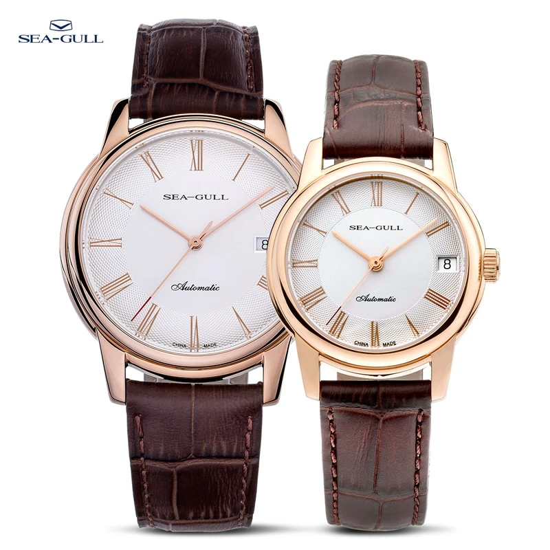 Часы мужские механические с календарем на кожаном ремешке