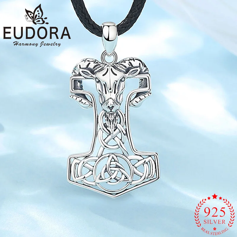 

Eudora 925 Sterling Silver Viking Thor's Hammer Amulet Necklace sheepshead Celtic Knot Pendant Men Women Personality Jewelry
