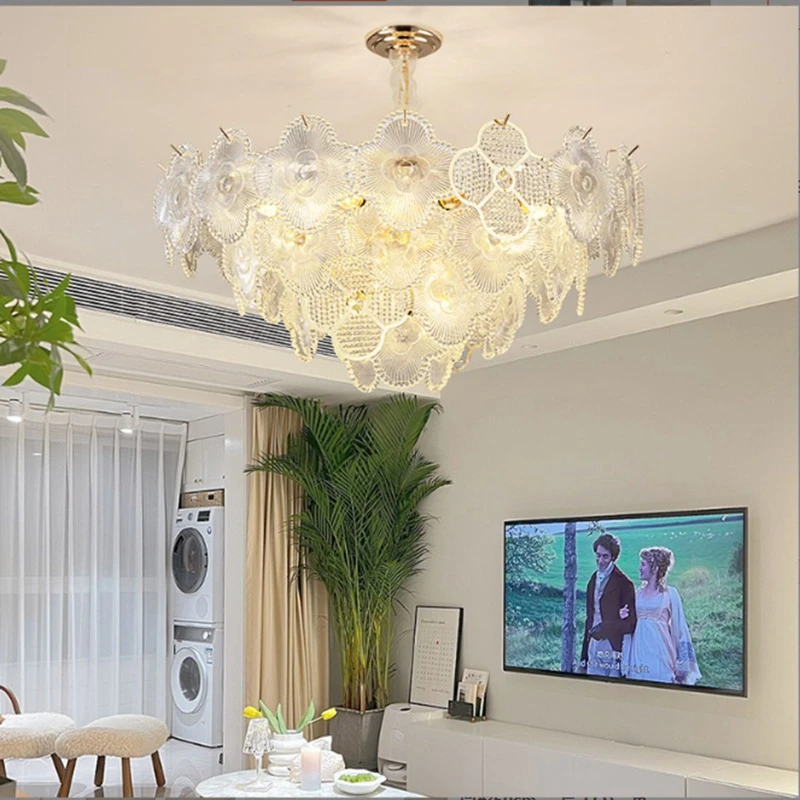 

Light Luxury Villa Living Room Chandelier Modern LED E14 Bedroom Interior Lamps French Plum Crystal Glass Dining Ceiling Lamp