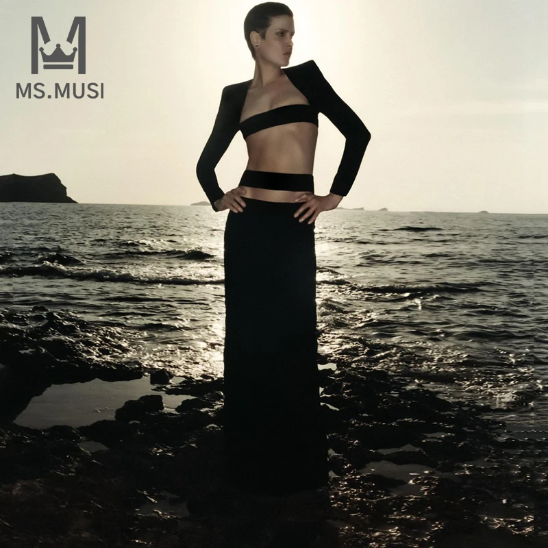 MSMUSI 2024 новый модный женский сексуальный комплект из двух предметов с длинными