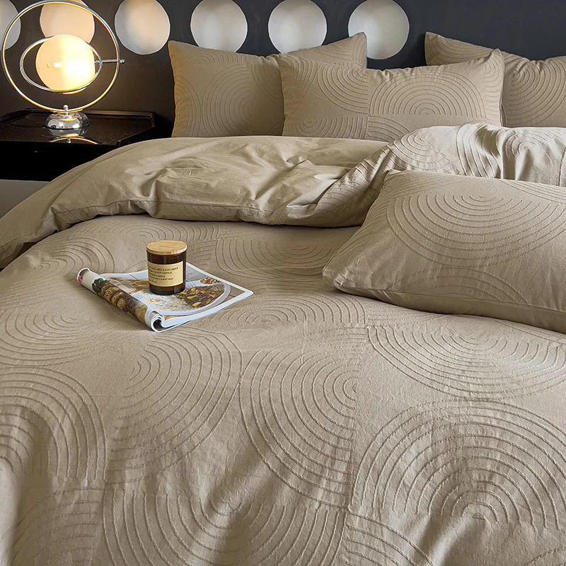 Tiao (Bedding Article) Waffle Jacquard Double-Layer Yarn Four-Piece Set Simple Solid Three-Piece Bedding