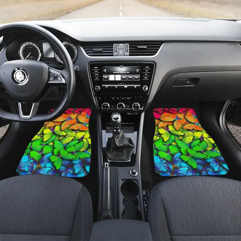 

Colorful Rainbow Butterflies Car Floor Mats Set, Front and Back Floor Mats for Car, Car Accessories