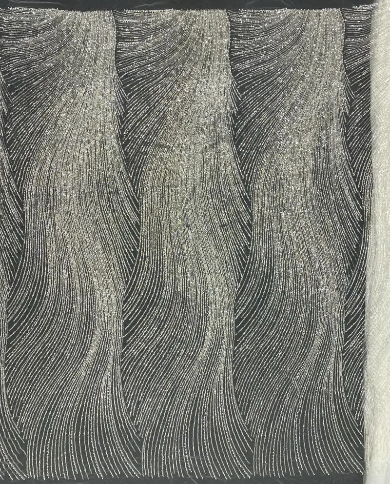 Роскошная жемчужная ткань сетчатая кружевная бисерная тюль с бисером жемчуг