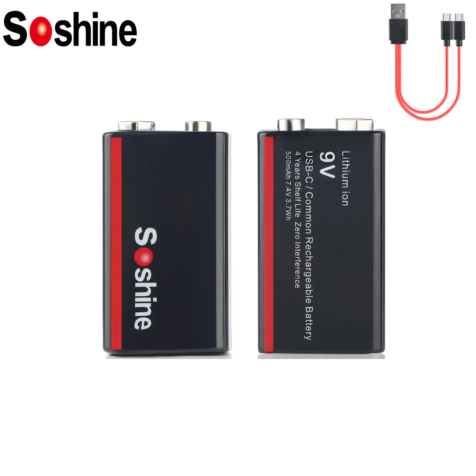 

Soshine 500mAh Li-ion Rechargeable Batteries USB 9V Low Self-discharge Lithium-ion Battery for Electric Guitar Medical Devices
