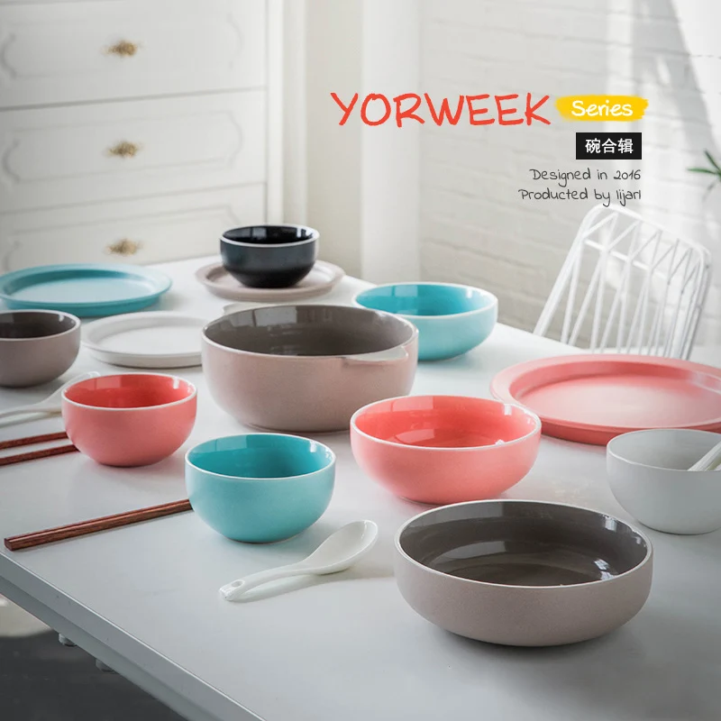 

Bowl Home Eating Creative Korean Ceramic Tableware Simple Rice Bowl Big Bowl Soup Bowl Noodles Bowl Dish Bowl Porridge Bowl