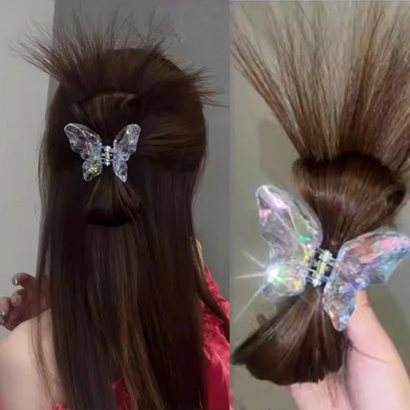 

Fashion Half-tie Hair Claw Feather Butterfly Head Lazy Meatball Head Crab Clip Wig Catch Clip High Ponytail Hair Accessories