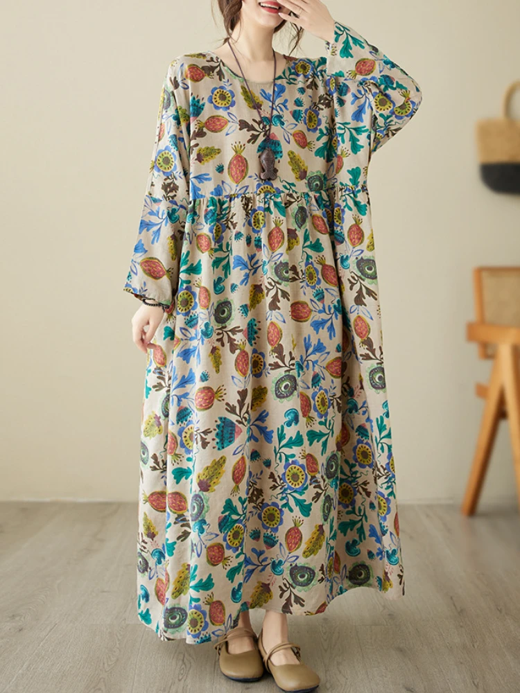 

New Fashion Women's Dress Printed Round Neck Bat Sleeve Leisure Pocket Vestido Casual Party Dress for Women 2023