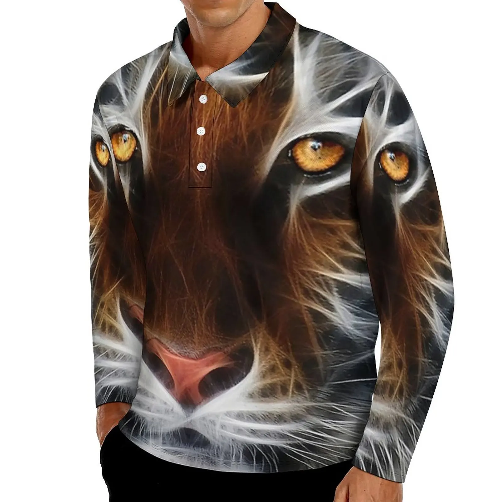 

Крутая футболка-поло с принтом тигра Повседневная рубашка с абстрактным животным принтом Футболки с длинным рукавом и отложным воротником ...