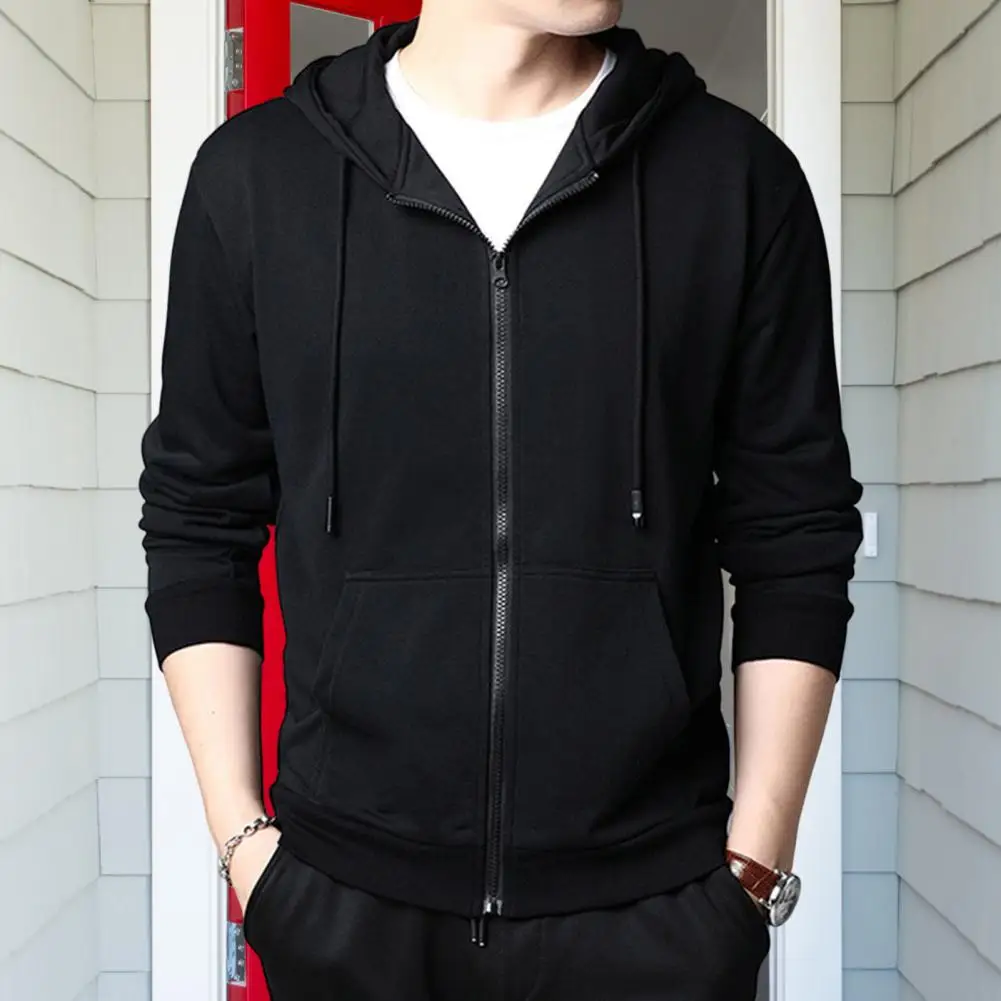 

Chic Spring Jacket Solid Color Long Sleeves Thermal Elastic Cuff Casual Men Fall Coat
