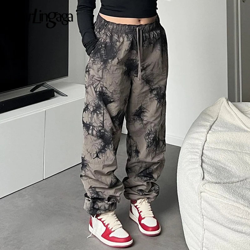 

Брюки Darlingaga в стиле Харадзюку, камуфляжные мешковатые винтажные женские штаны с карманами, уличные готические брюки-карго, джоггеры, Techwear