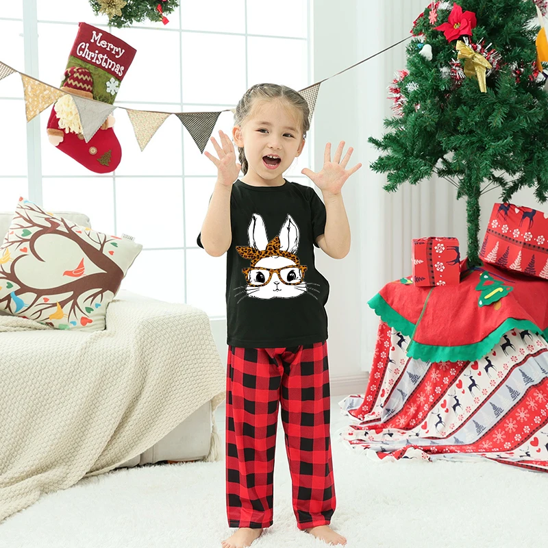 Easter Family Matching Pajamas Exclusive Design Happy Easter Bunny With Glasse Black Pajamas Set