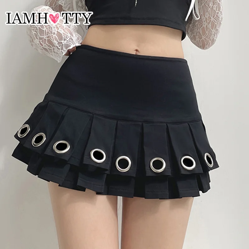 IAMHOTTY Многоярусная мини-юбка с дырками готические многослойные юбки