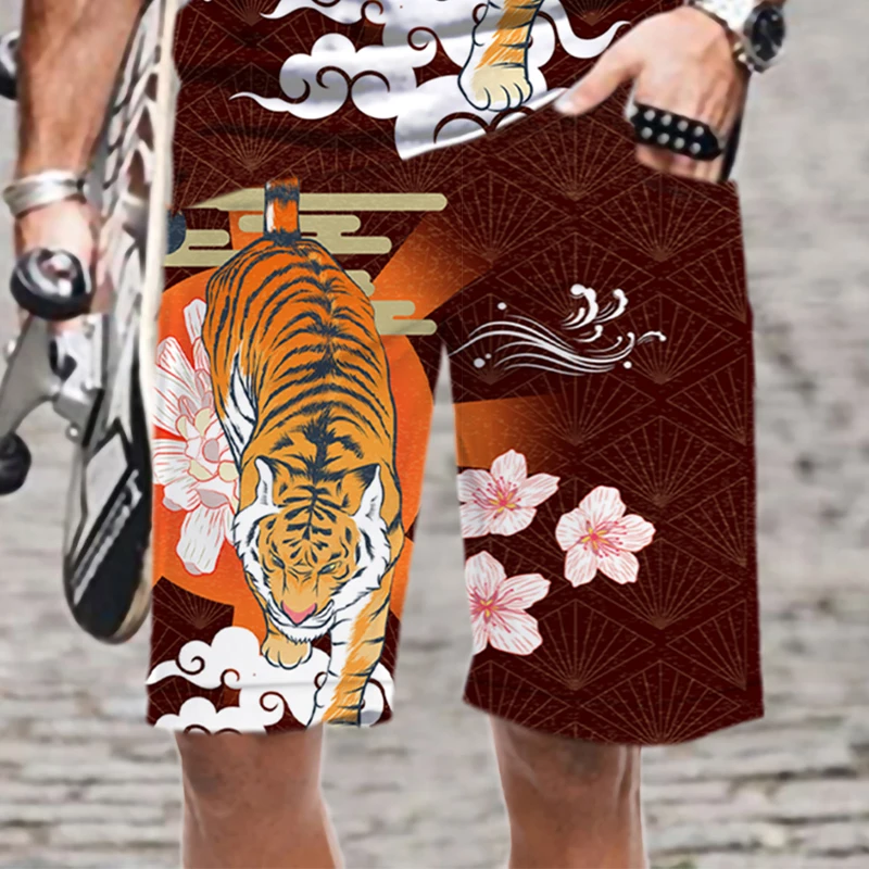 Men's Shorts Harajuku Fierce Tiger Pattern Man Cool Oversized Beach Mens Clothing 3D Printed Swimsuit Comfortable Swimming Loose