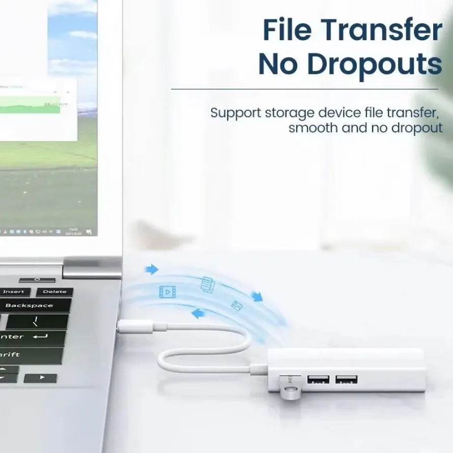 Фото USB-концентратор 3 порта USB-C HUB с портом RJ45 Сетевой адаптер Ethernet LAN 100 Мбит/с USB-RJ45 для ПК, компьютера, ноутбука, ТВ-приставки №5