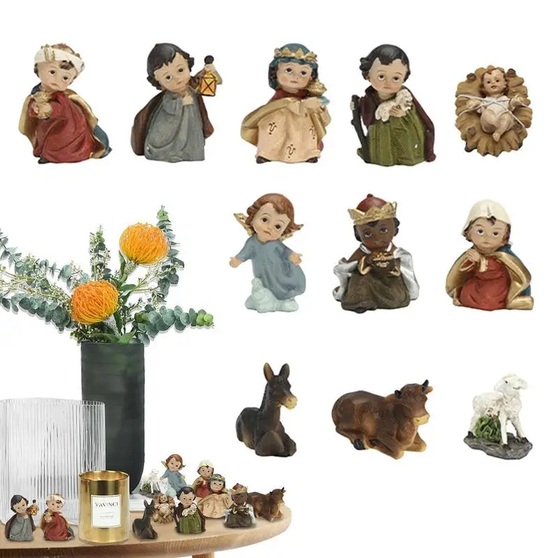 

Наборы рождественских скульптур для помещений из смолы, 11 шт., скульптуры с изображением Иисуса на день рождения, набор для помещений, рождественские украшения для друзей