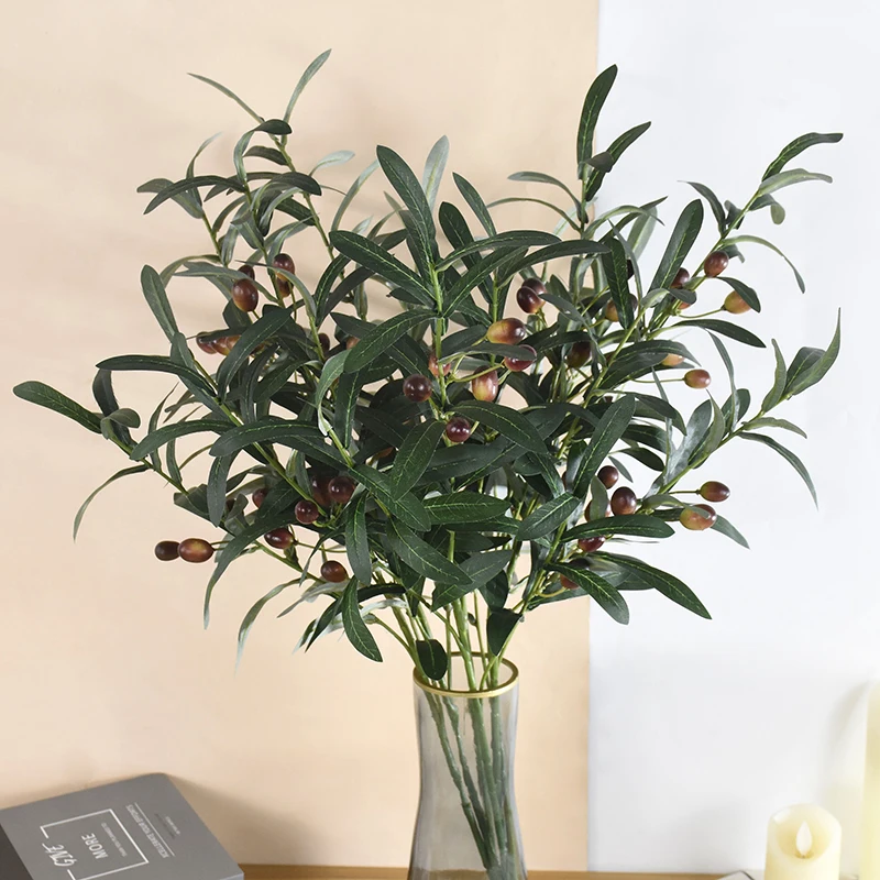 

Artificial Green Leaf Olive Branch Fruit Fake Plants Wedding Decoration Home Living Room Garden DIY Vase Fake Flower Supplies 7z
