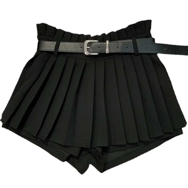 2023 Summer New Korean Style Slim-Fit Sweet Preppy Style Pleated Shorts Woman High Waist Casual All-Matching Short White Black
