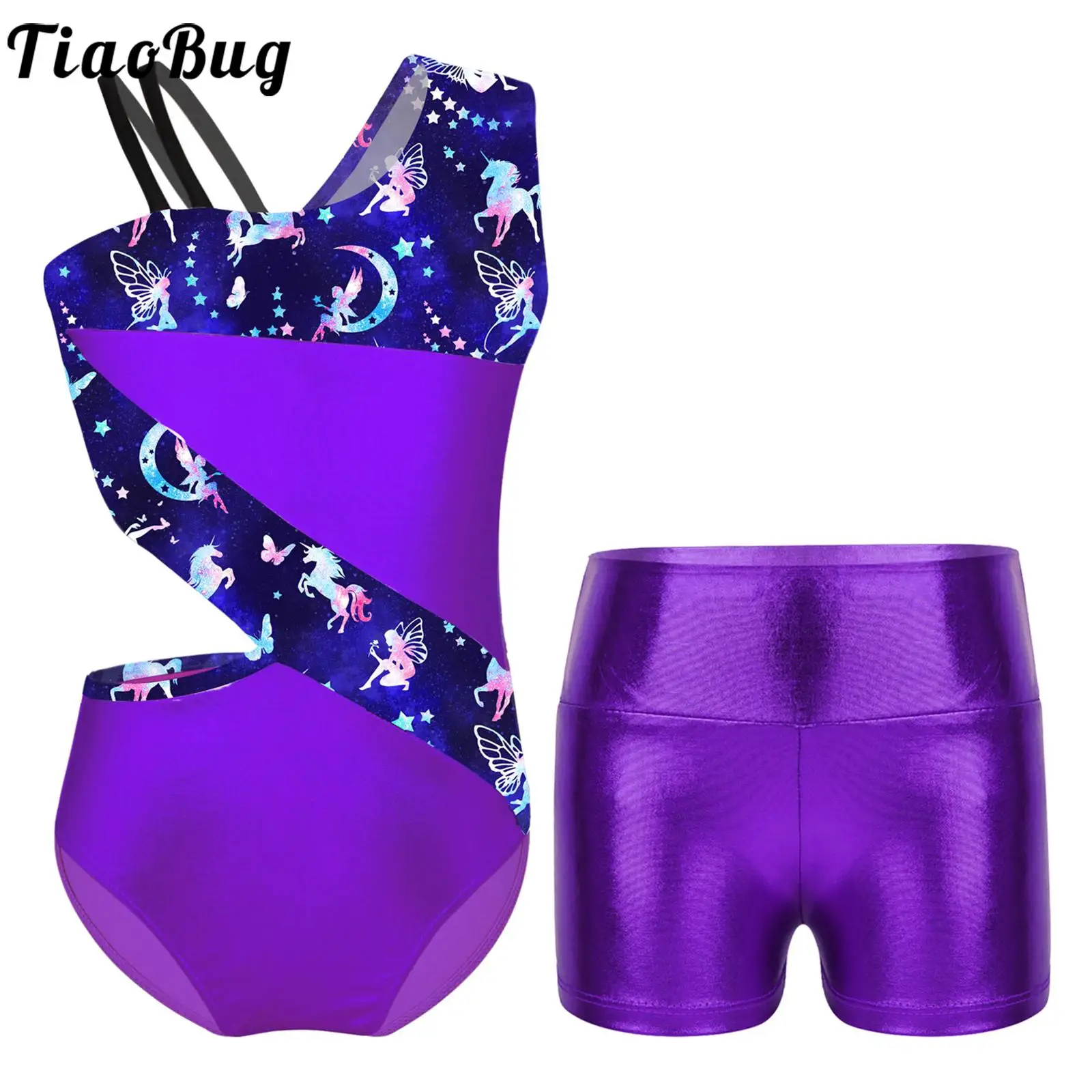 

Детское балетное танцевальное трико для девочек, без рукавов, с вырезами, шорты для тренировок, катания на коньках, сценические выступления, танцевальная одежда