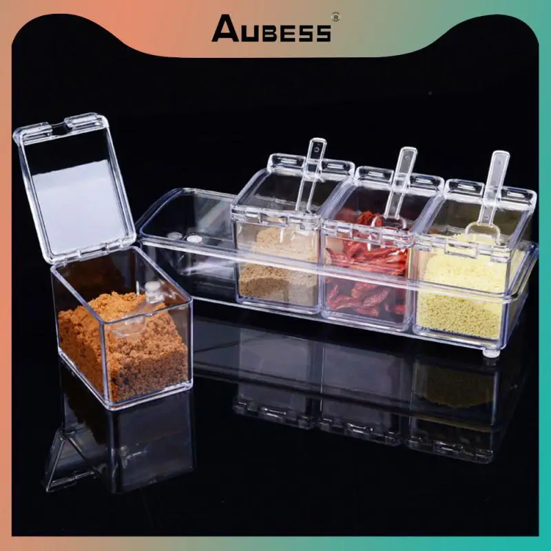 

Multi-grid Spice Boxes Transparent Sugar Bowl Salt Shaker Seasoning Container Kitchen Organizer Storage Boxes 4 Compartments