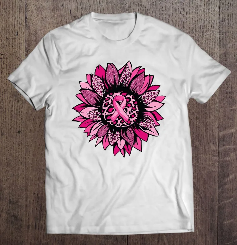 

Sunflower Pink Leopard Breast Cancer Awareness Month Warrior T Shirt Short Sleeve T-Shirts Men Clothing T-Shirt Men Grunge Top