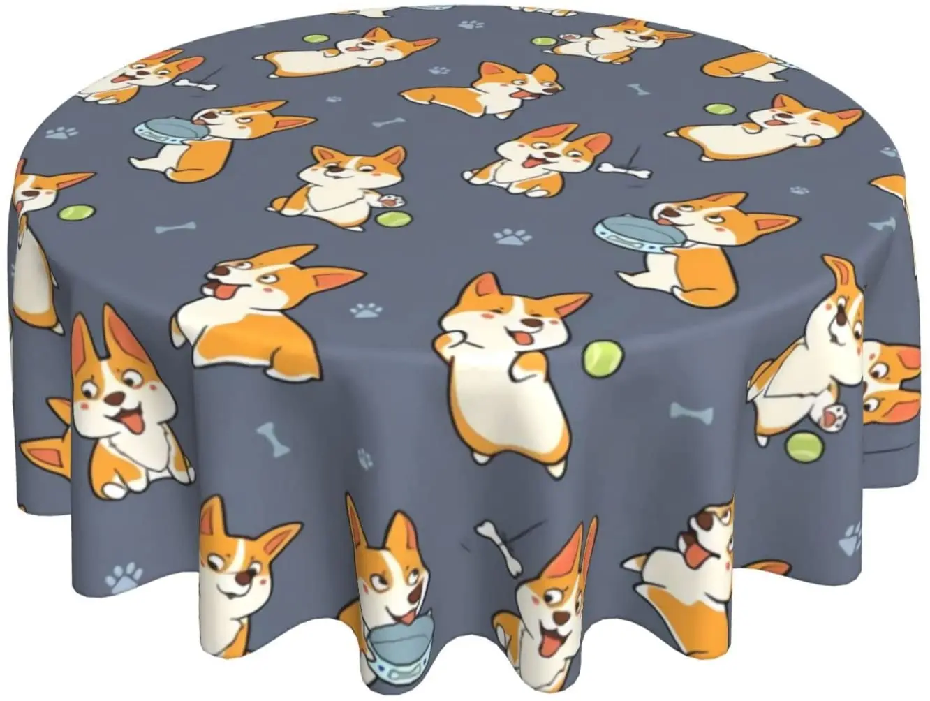 

Playful Corgi Round Tablecloth,Stain Wrinkle Resistant Washable Polyester Table Cloth for Dining Table Indoor Outdoor Party BBQ