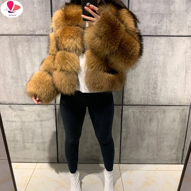 

APIPEE Women's Jacket Faux Fur Coat Winter Women Short Warm Thick Fox Fur Coat Vests Raccoon Fake Fur Coat