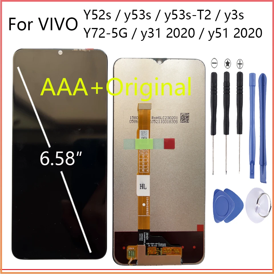 

AAA+Original LCD For VIVO Y52s Y53s Y53s T2 Y3s Display Touch Screen replacement For VIVO Y72 5G Y31 2020 Y51 2020 F LCD