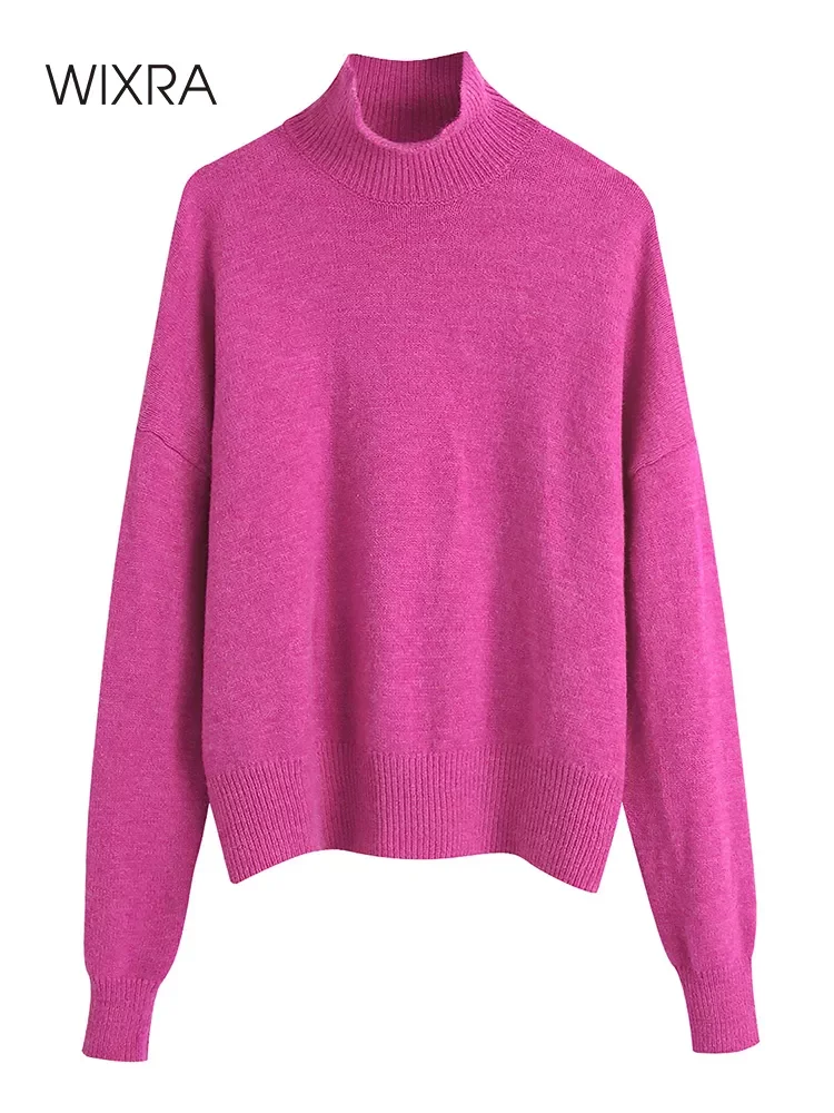 

Wixra Soft Sweaters Solid Half High Collar Pullover Women Thick Warm Knitted Autumn Winter Female Streetwear Top