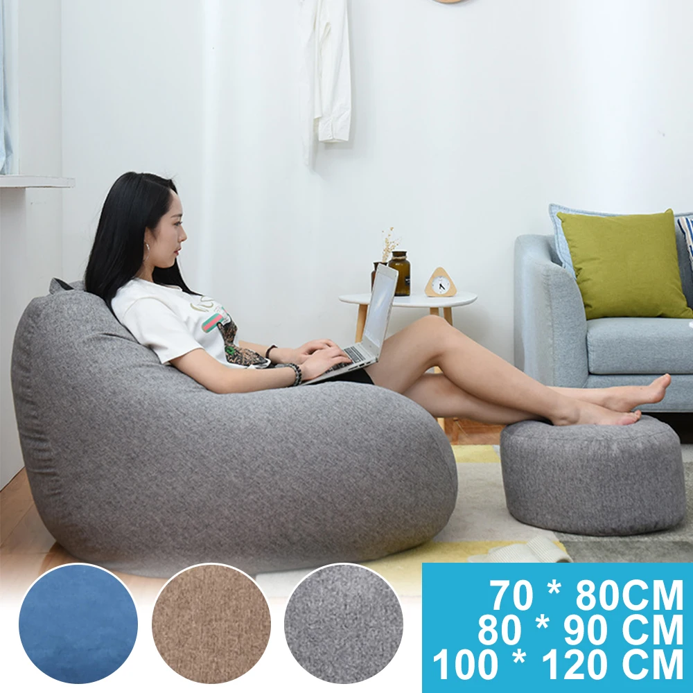 

Lazy Sofa Cover Solid Chair Covers Without Filler Linen Cloth Lounger Seat Bean Bag Pouf Puff Couch Tatami Living Room Beanbags