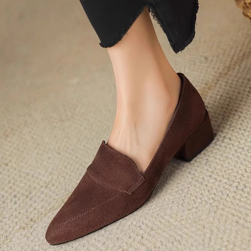 Элегантные женские туфли на высоком каблуке замшевые сексуальные лоферы с