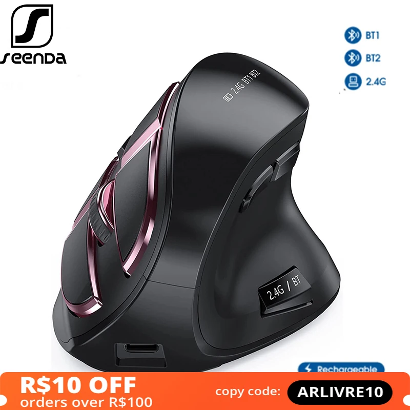 seenda 2 4gbluetooth vertical mouse wireless for apple mac laptop notebook 9 buttons gaming mouse rechargeable free global shipping