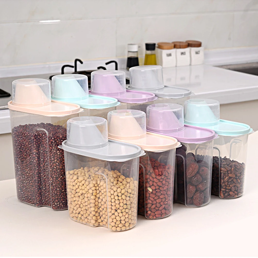 

1/4pcs Set Lids 1.9L/2.5L Kitchen Sealed Cans Food Storage Container Box Tank Grains Refrigerator Clear Kitchen Bottle Cereal