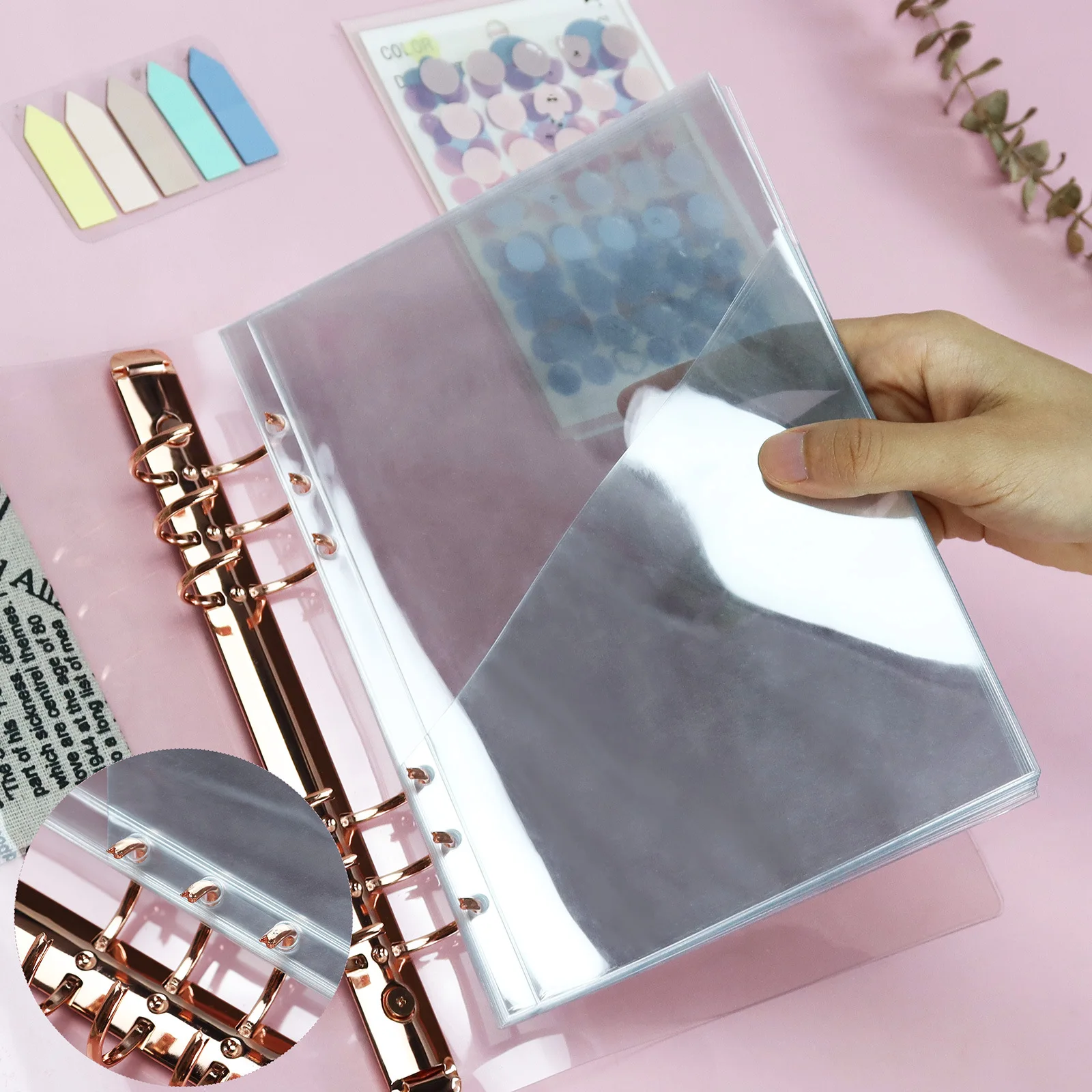 

SKYSONIC 10pcs/Set A5 A6 A7 PVC Sleeves Binder PostCards Bag Oblique Ticket Bag 3/5 Inch Album Collect Refill Pocket Organizer