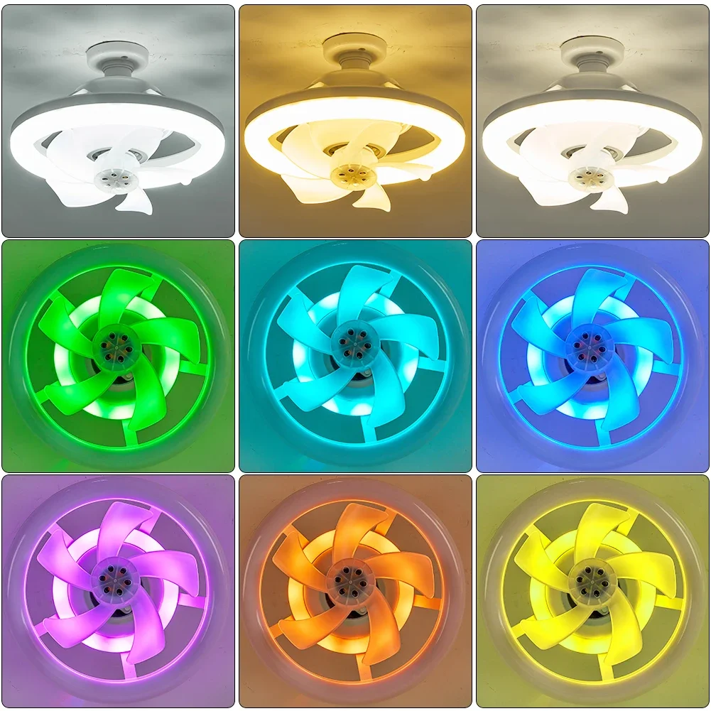 Цветной Потолочный Вентилятор RGB Со Светодиодной Подсветкой С Регулируемой
