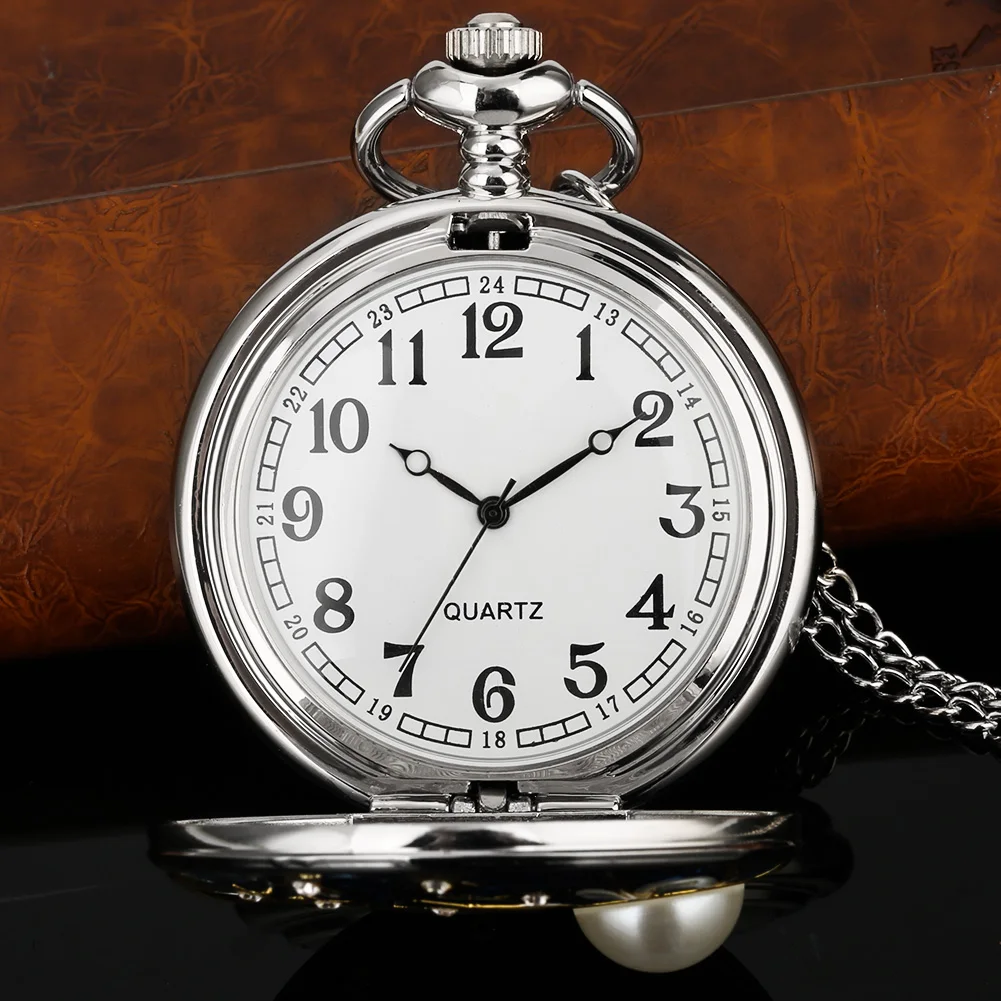 Big Pocket Watch Necklace Pendant Bule Epoxy Pearl Star Case Romantic Gift for Men Women Fob Watch with Chain Reloj De Bolsillo