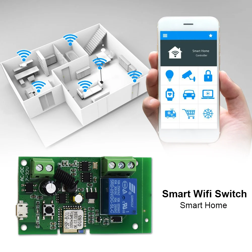 

1ch WiFi switch ewelink smart module remote control receiver 433.92MHz smart speaker module Alice Google Alexa 12V 24V