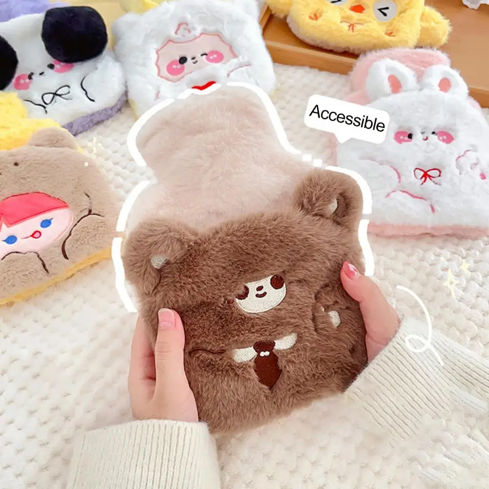 

Pocket Design Water-filling Anti-scalding Leakproof Hand Warmer Cartoon Embroidery Pattern Plush Hot Water Bag