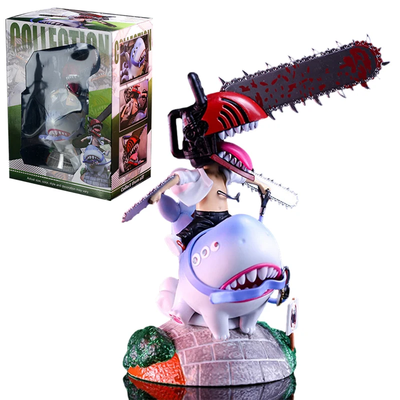 

26cm Anime Peripherals Chainsaw Man Anime Figures Riding Shark Denji Kawaii Action Figure Ornaments Collectible Model Toys Gifts